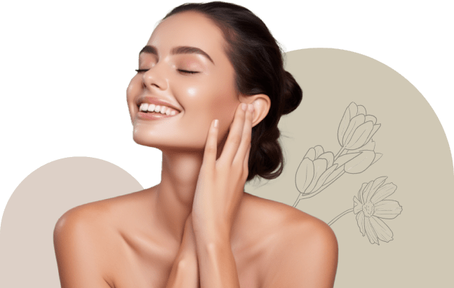 A happy woman with shining skin thanks to the cosmetologists procedures